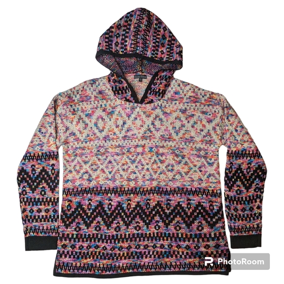 Bua//bua Pullover Sweater Womens Sz XL Multi Color Hoodie Boho Hippie Grunge - Picture 14 of 14